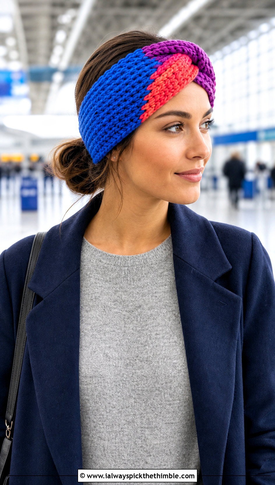 Color Block Crochet Twist Headband With Airport Outfit - 20 crochet twist headband outfit ideas