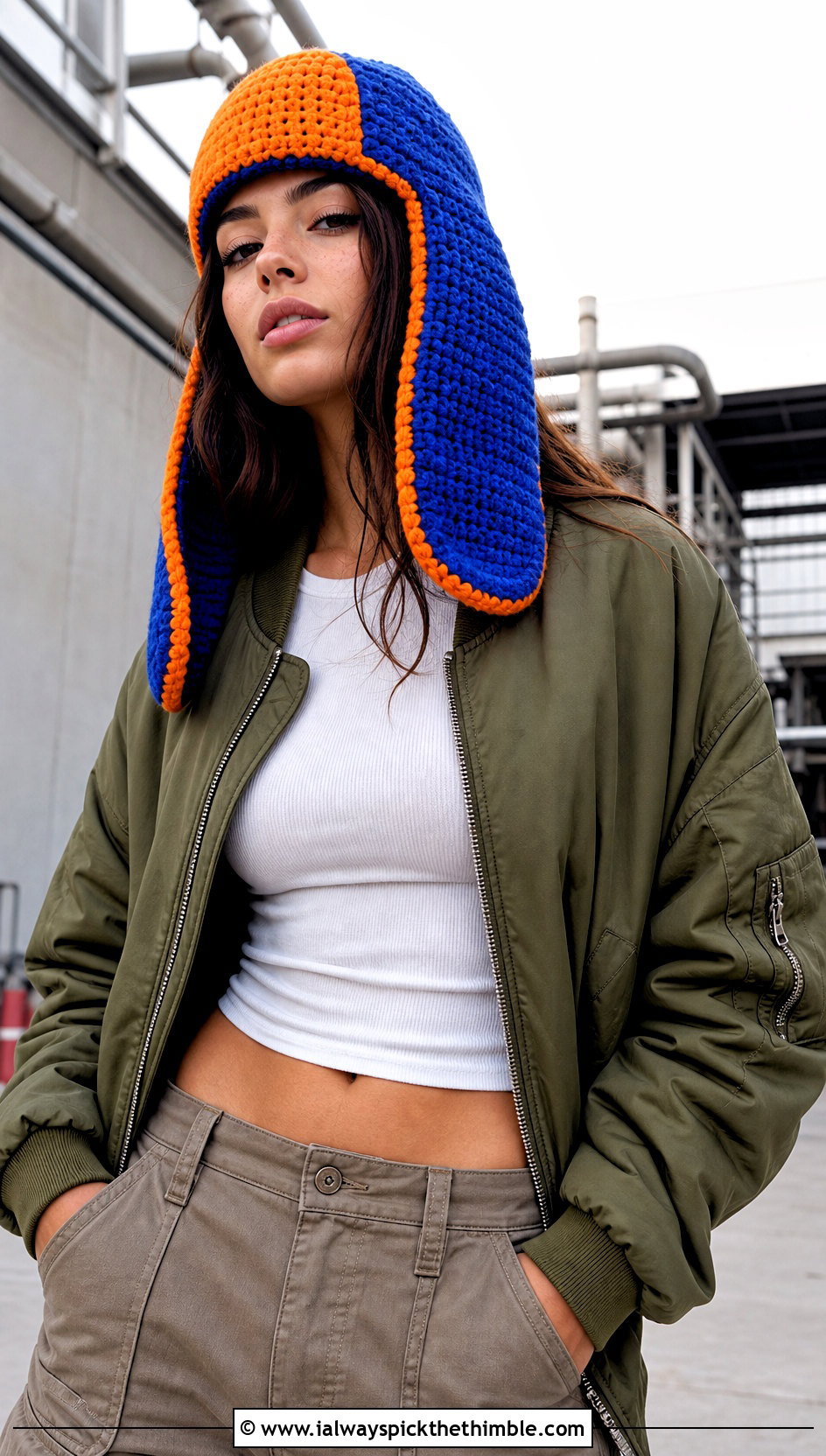 Color Block Crochet Ushanka Hat With Cargo Pants - 20 crochet ushanka hat outfit ideas