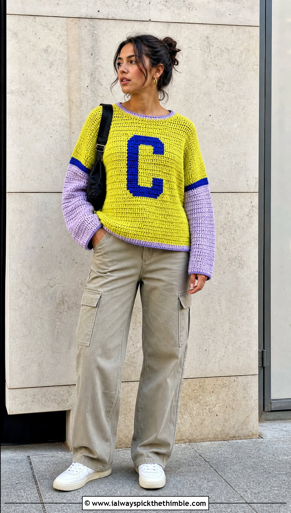 Color Block Crochet Weasley Sweater With Cargo Pants - 25 crochet weasley sweater outfit ideas