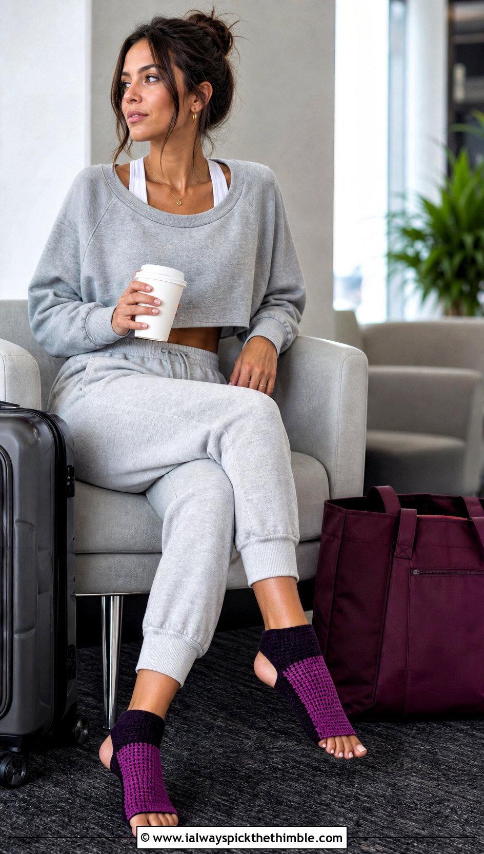 Color Block Crochet Yoga Socks With A Sweatshirt Set - 25 crochet yoga socks outfit ideas