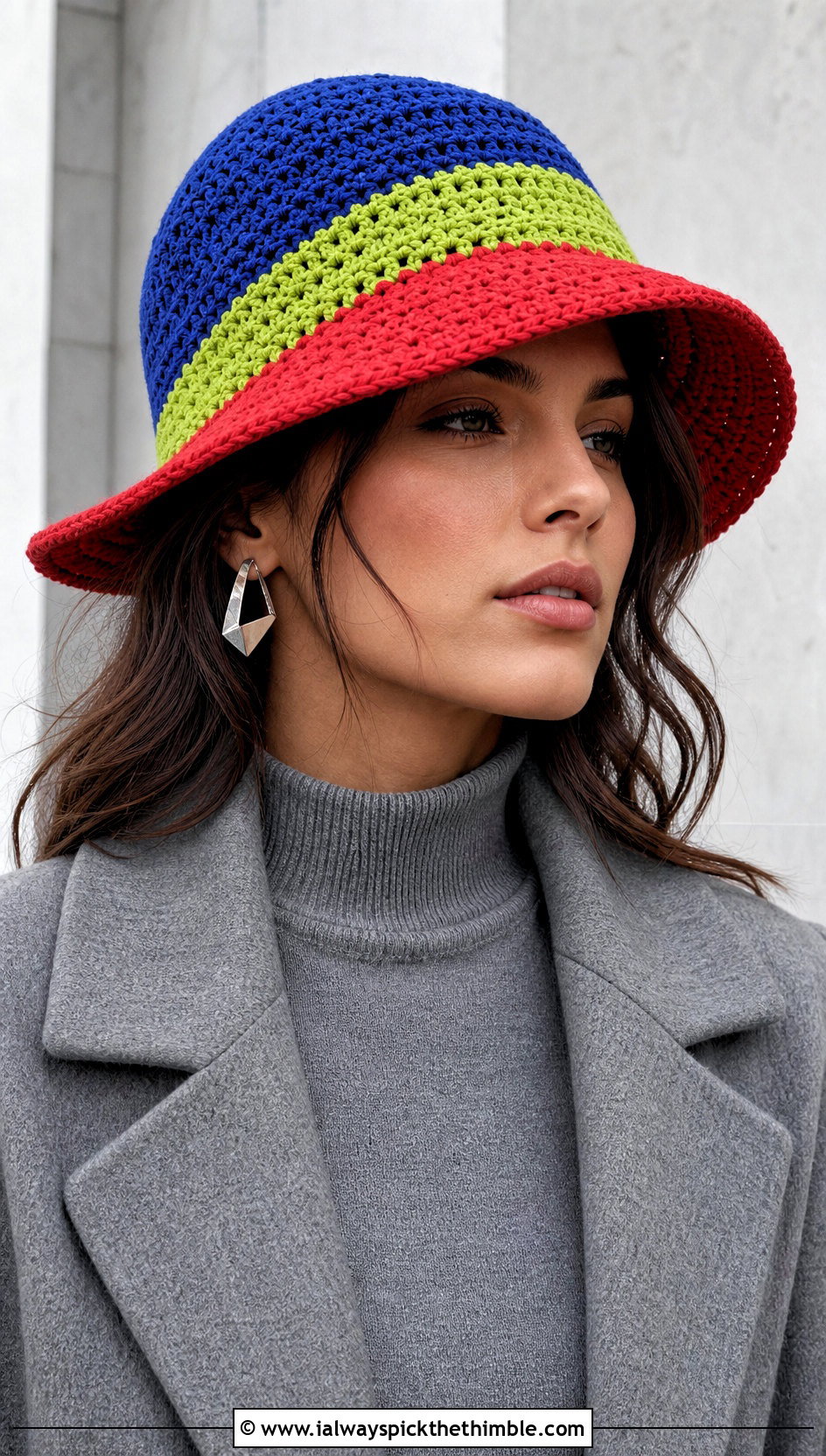 Color Block Double Brim Crochet Hat With Monochrome Outfit - 20 Double Brim Crochet Hat outfit ideas