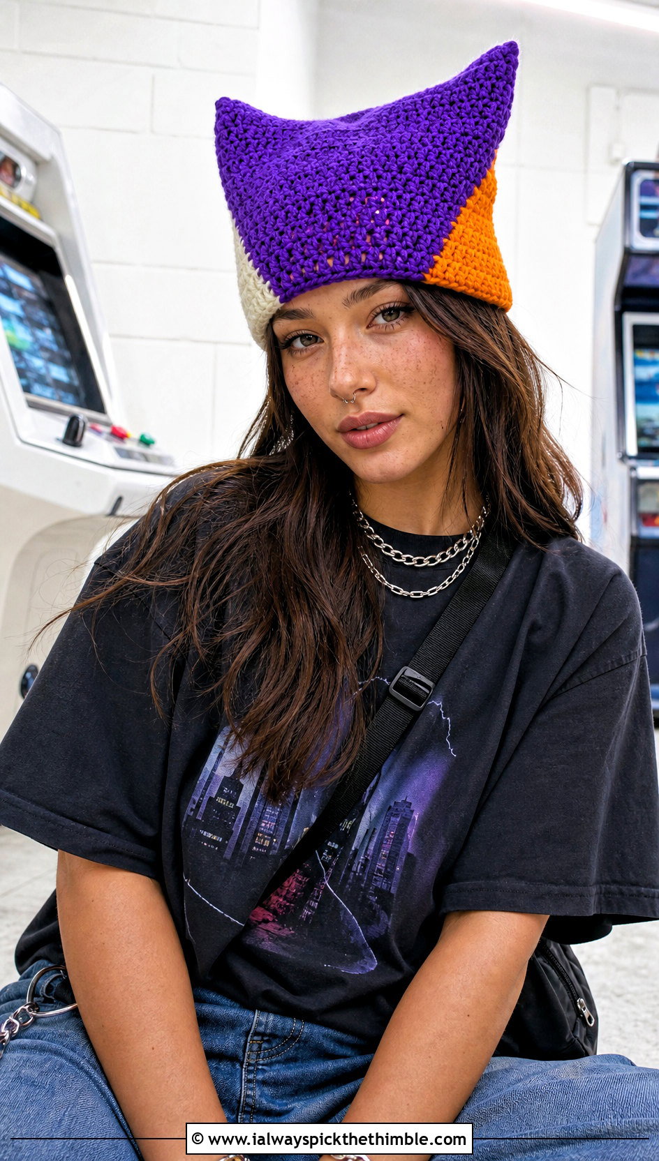 Color Block Finn Hat With Graphic T Shirt And Skate Jeans - 25 crochet finn hat outfit ideas
