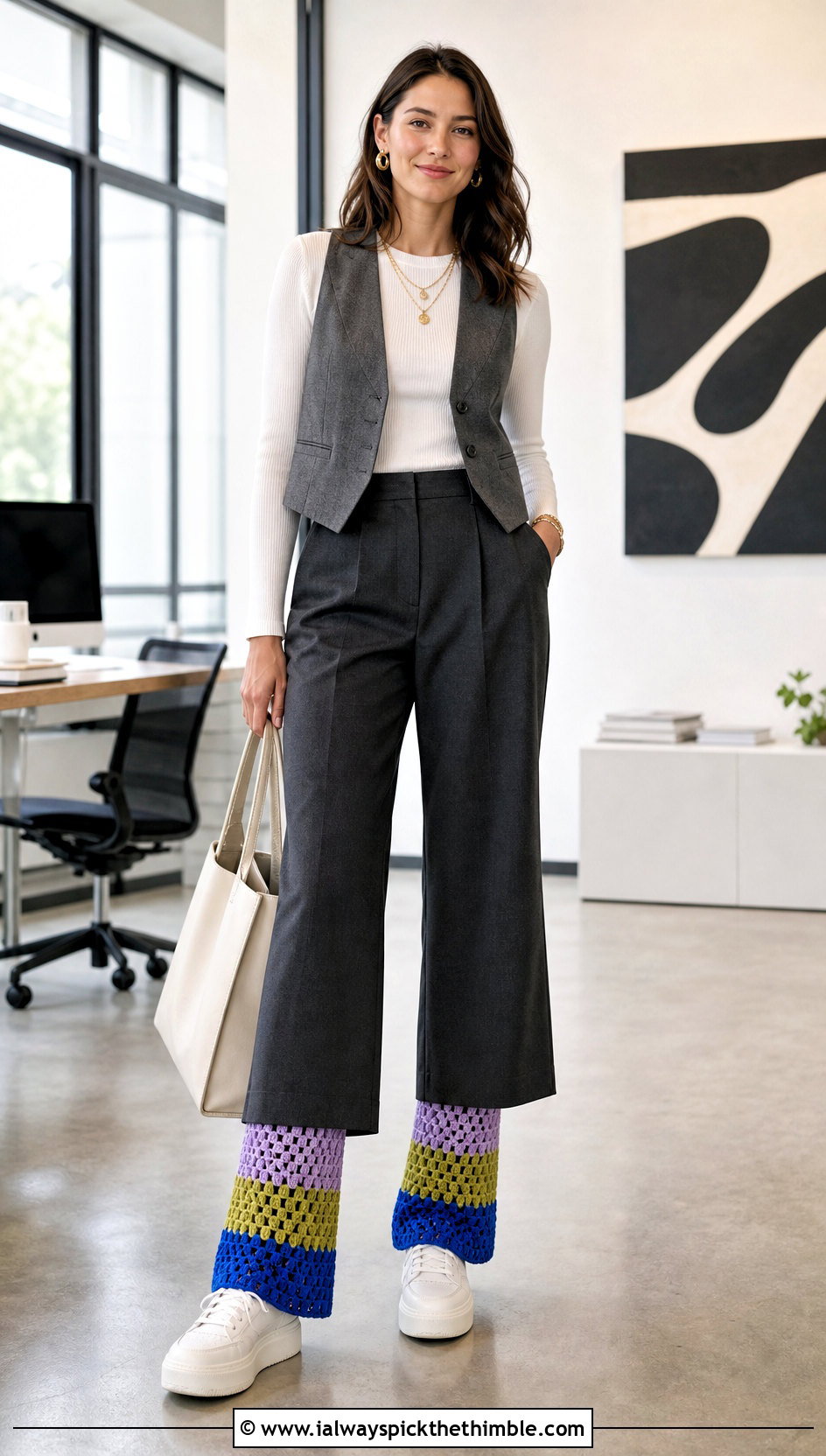 Color Block Flared Crochet Leg Warmers With Cropped Trousers - 20 flared crochet leg warmers outfit ideas