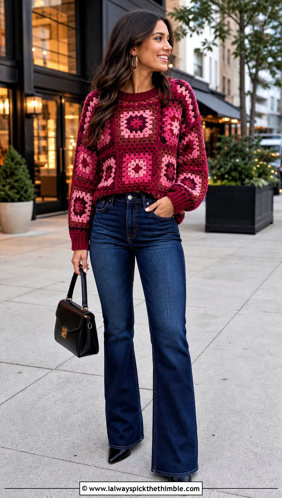 Color Block Granny Square Sweater With Dark Jeans - 25 4 Granny Square Sweater outfit ideas