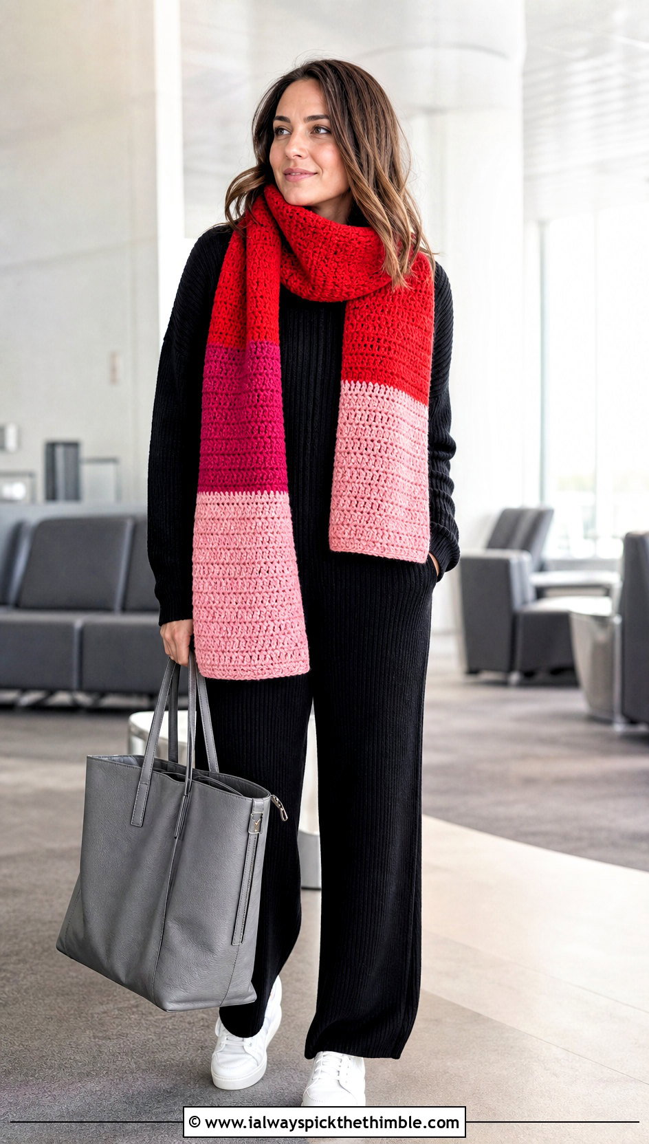Color Block Half Double Crochet Scarf With Knit Set - 20 Half Double Crochet Scarf outfit ideas