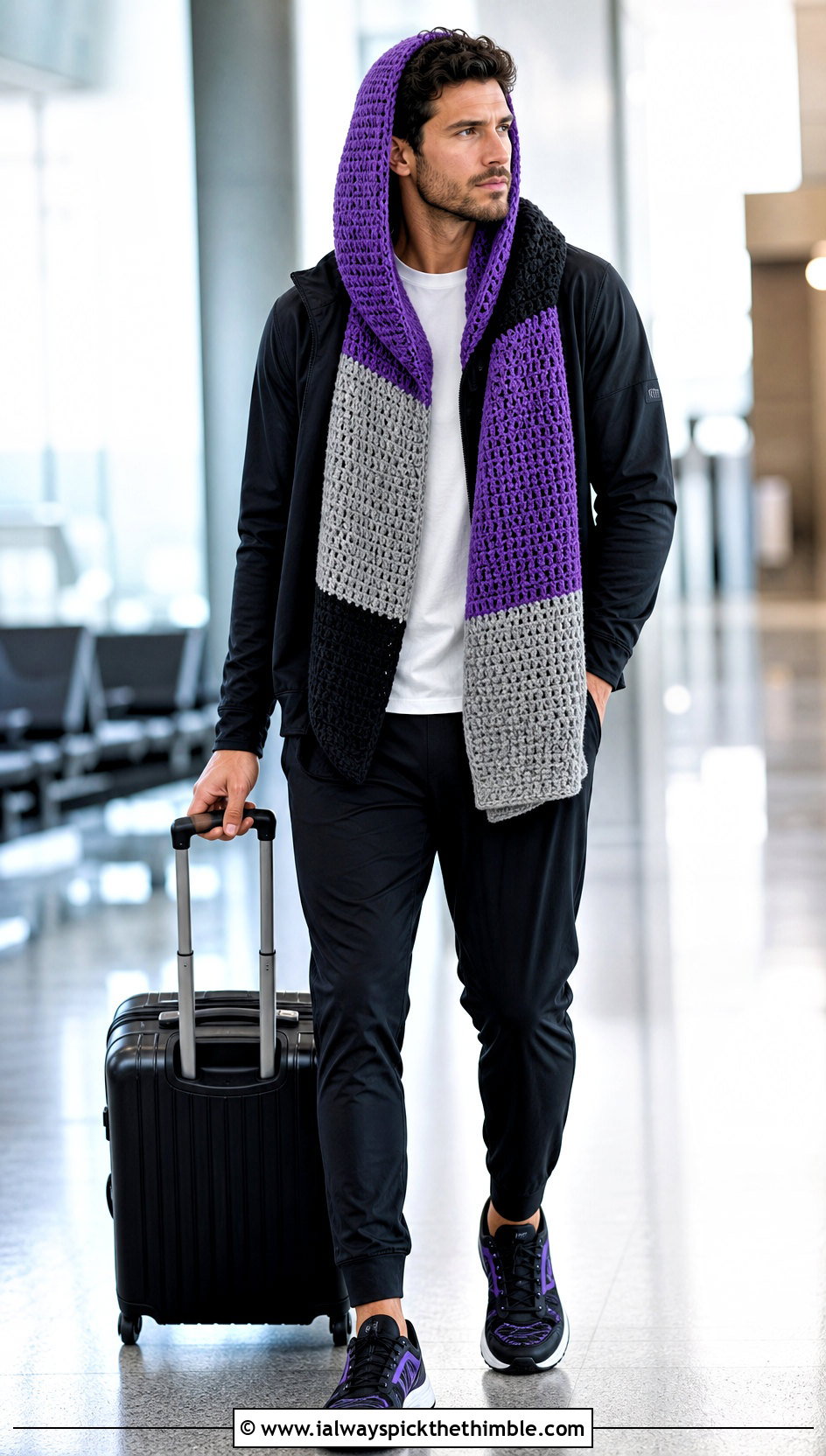 Color Block Hooded Scarf With Track Jacket - 20 Crochet Hooded Scarf For Men outfit ideas