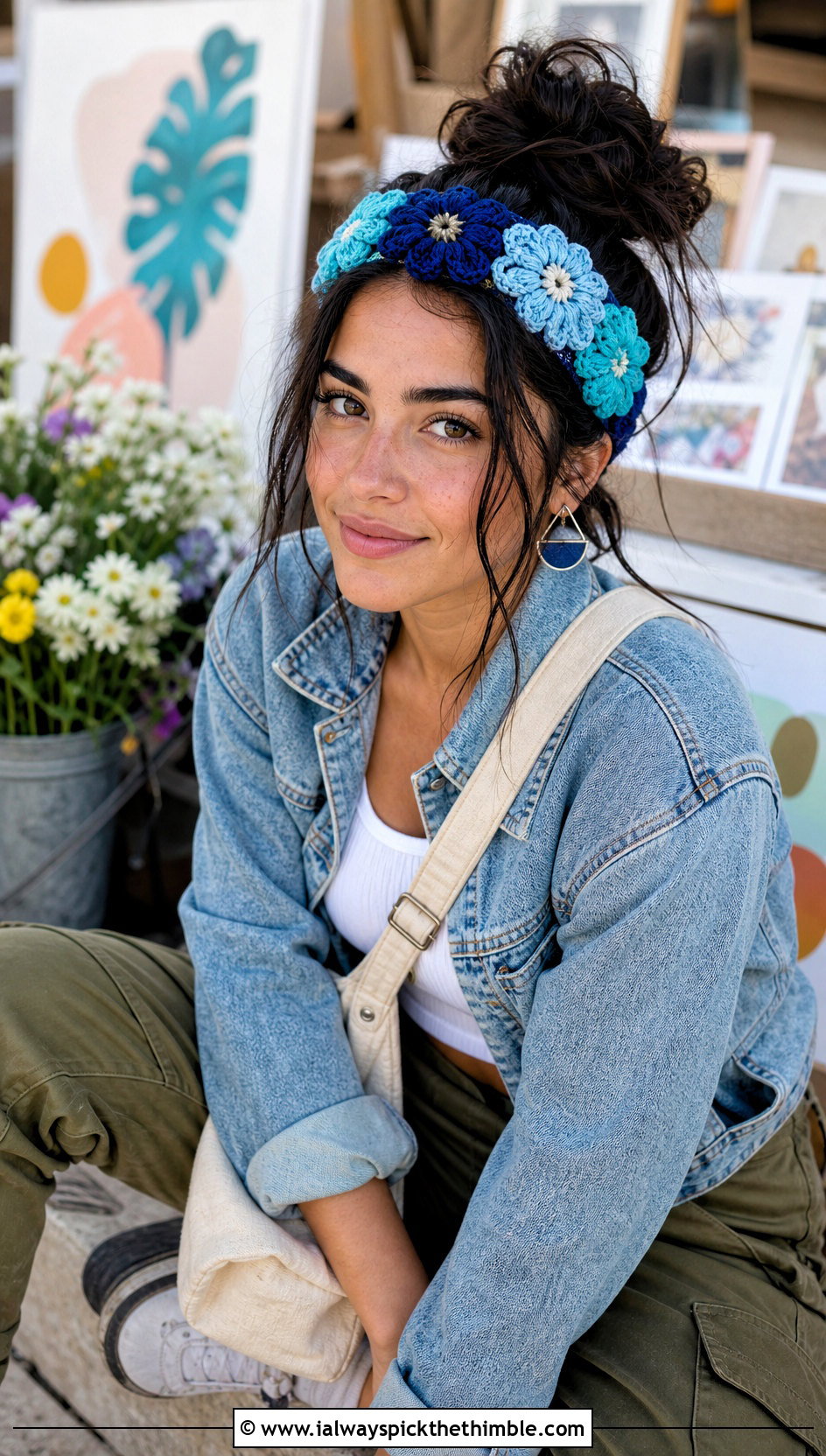 Color Block Jasmine Stitch Headband With Cargo Pants - 20 Crochet Jasmine Stitch Headband outfit ideas
