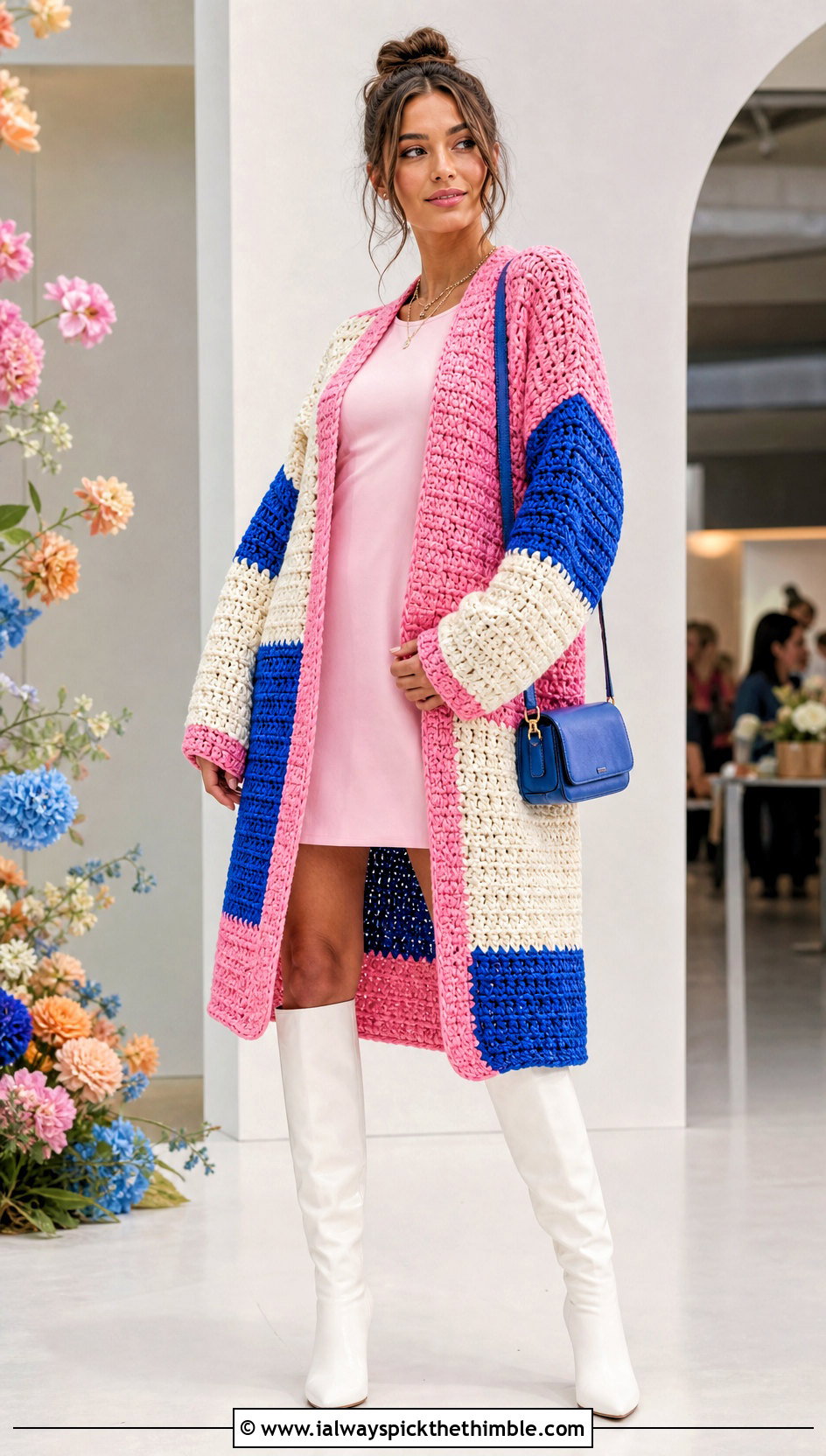 Color Block Kimono Crochet Cardigan With Mini Dress - 20 kimono crochet cardigan outfit ideas
