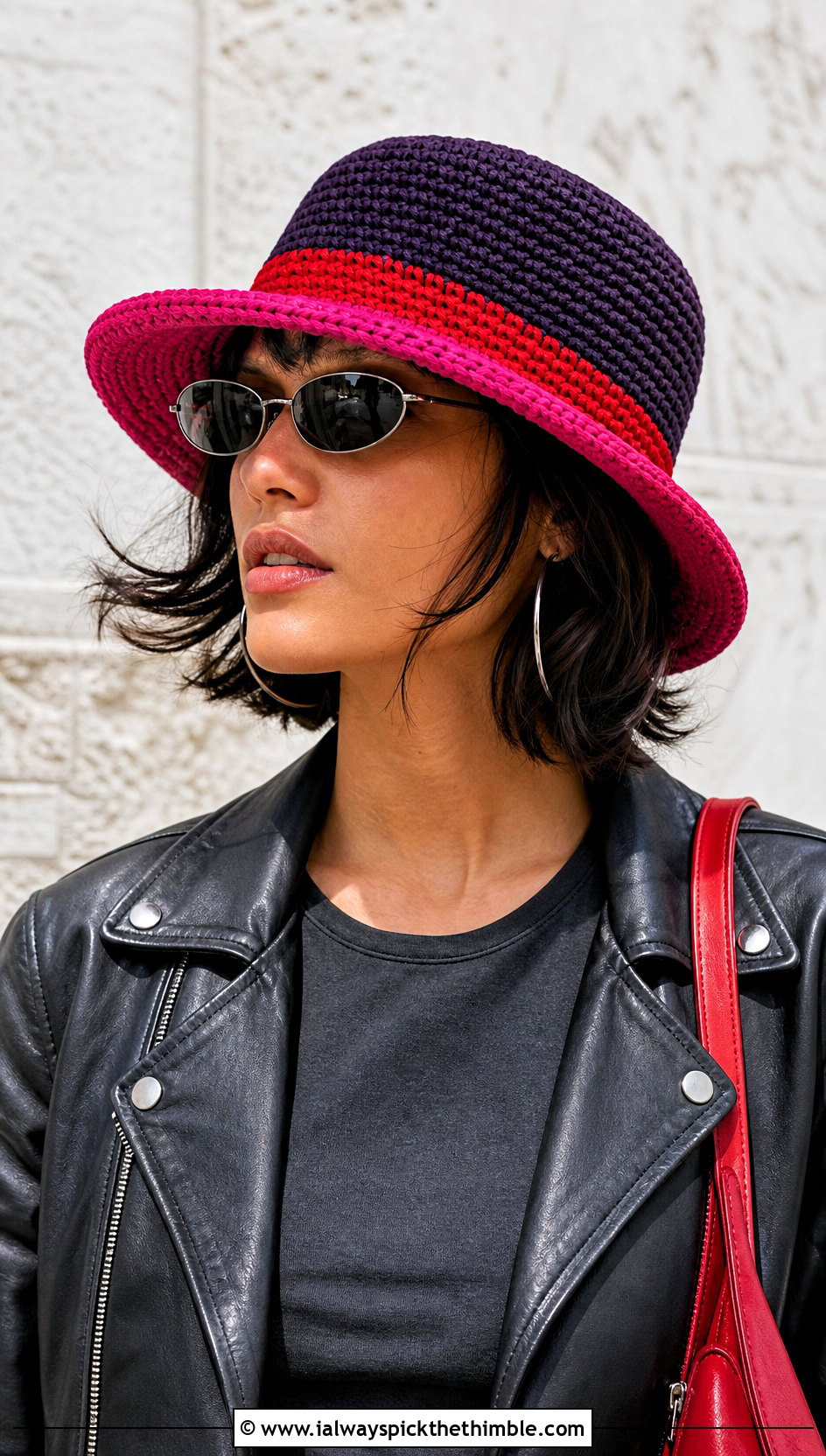 Color Block Luffy Crochet Straw Hat With Leather Jacket And Black Jeans - 20 luffy crochet straw hat outfit ideas