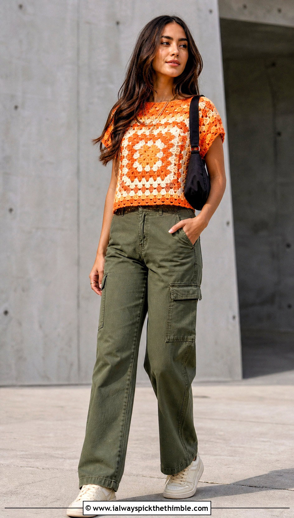 Color Block Maria Crochet Top With Cargo Pants - 20 maria crochet top outfit ideas