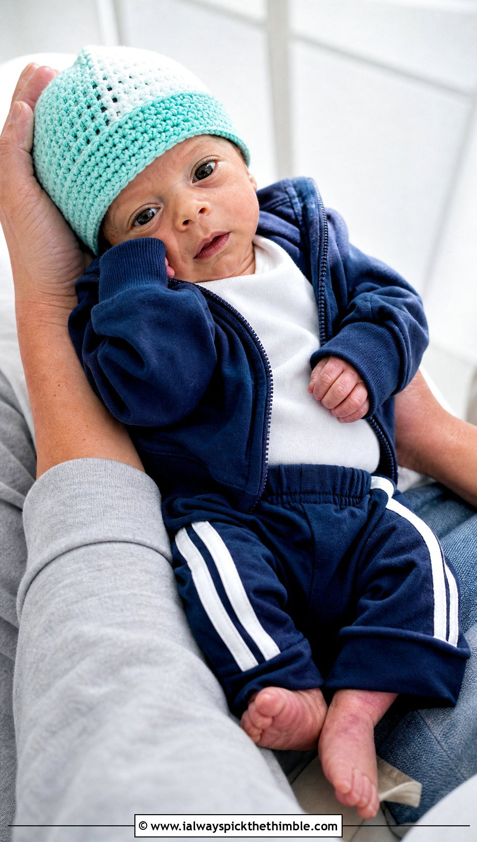 Color Block Preemie Crochet Beanie With Track Set - 20 premie crochet beanie outfit ideas
