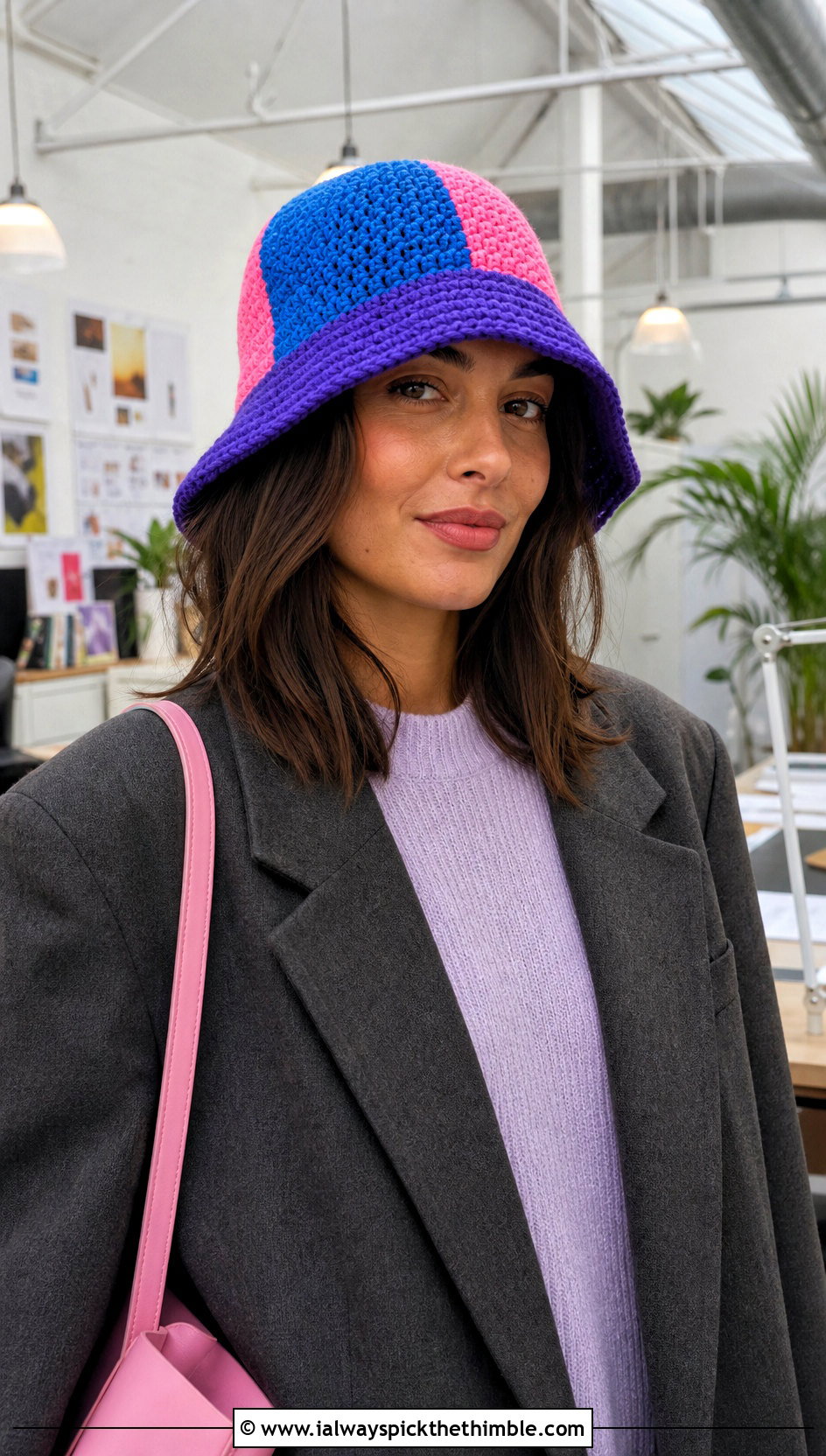 Color Block Pumpkin Bucket Hat With Blazer And Trousers - 20 crochet pumpkin bucket hat outfit ideas