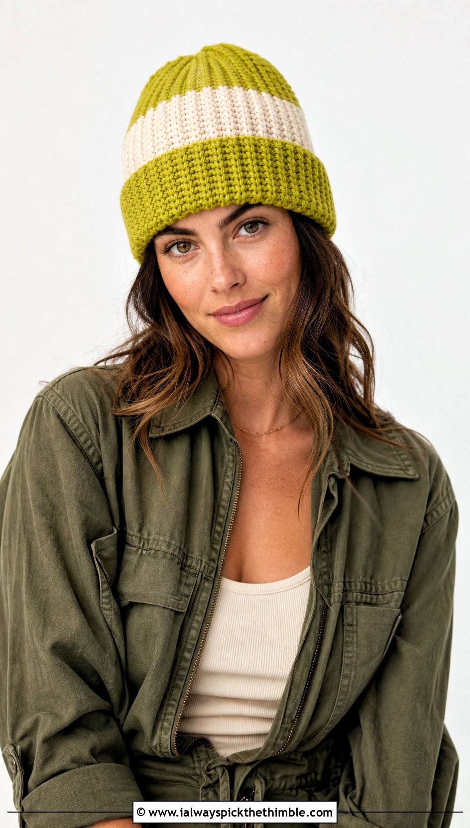 Color Block Ribbed Crochet Beanie With Utility Jumpsuit - 25 ribbed crochet hat outfit ideas