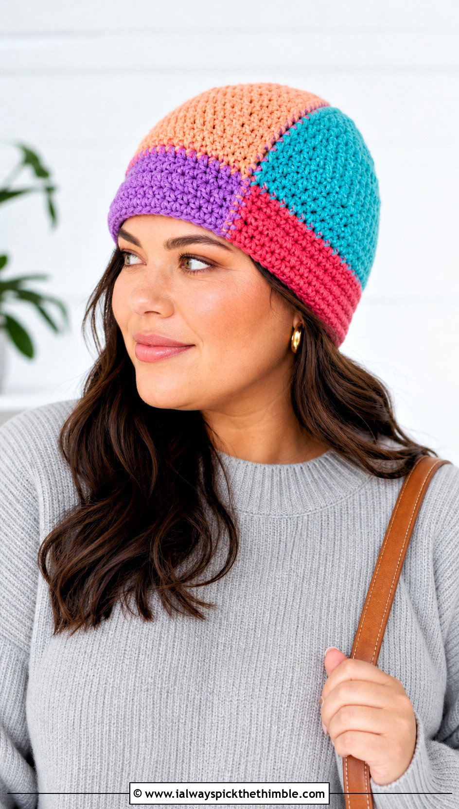Color Block Scrap Crochet Beanie With Monochrome Knit Set - 25 crochet scrap beanie outfit ideas