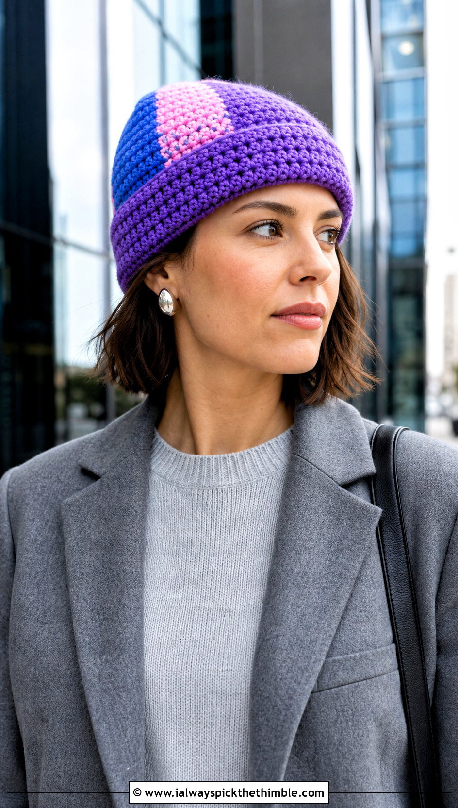 Color Block Scrap Yarn Crochet Beanie With Pantsuit - 20 scrap yarn crochet beanie outfit ideas