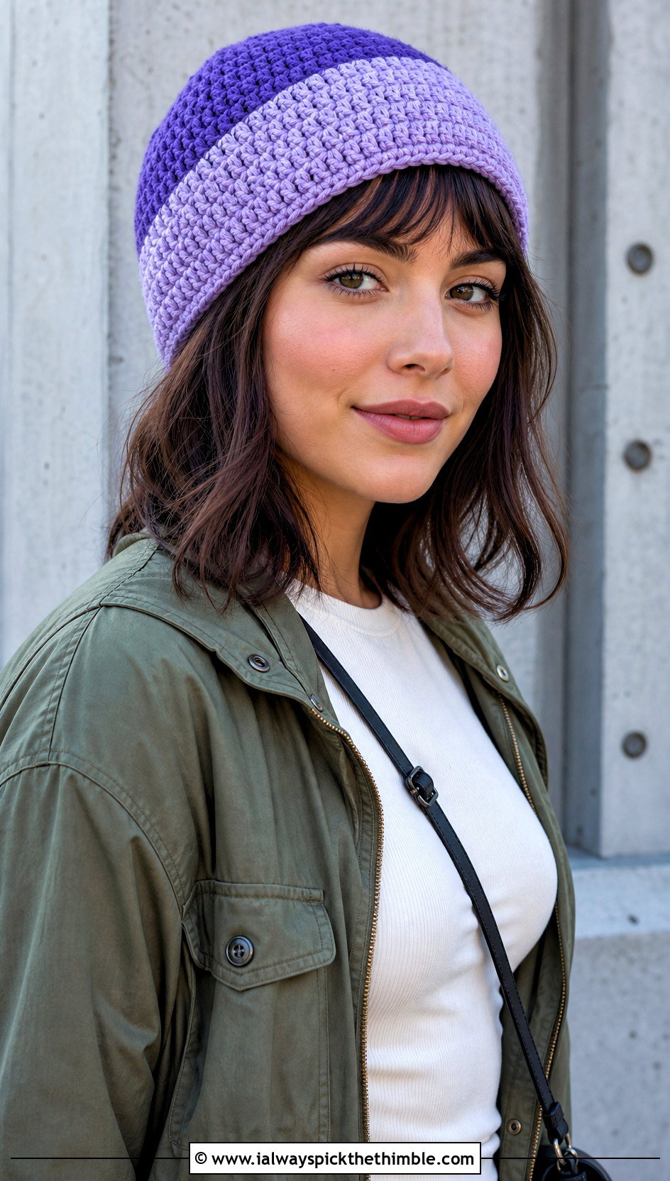 Color Block Short Row Beanie With Cargo Pants - 20 Crochet Short Row Beanie outfit ideas