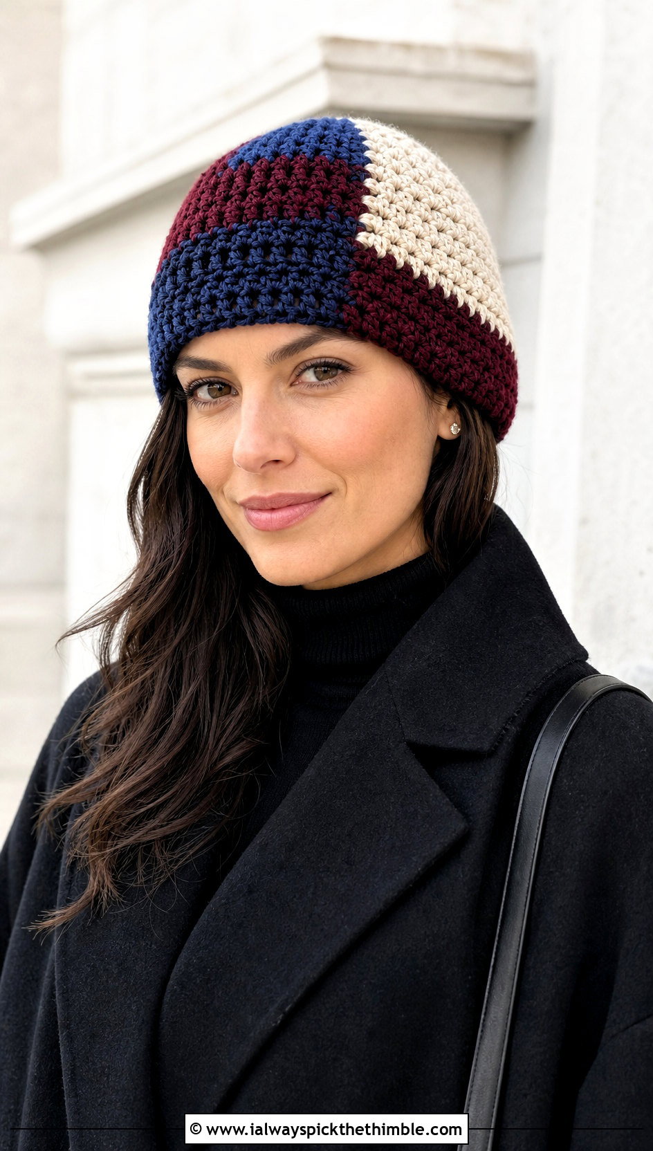 Color Block Size 4 Yarn Crochet Beanie With Monochrome Outfit - 20 Crochet Beanie Size 4 Yarn outfit ideas