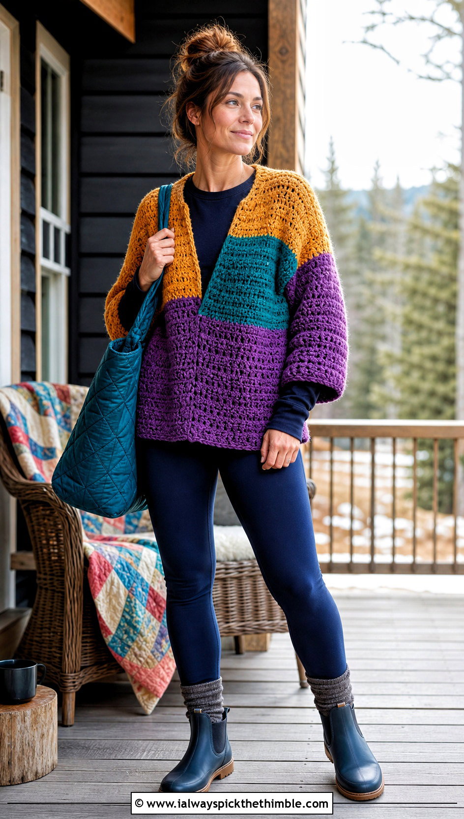 Color Block Sofa Crochet Sweater With Thermal Set - 15 sofa crochet sweater outfit ideas