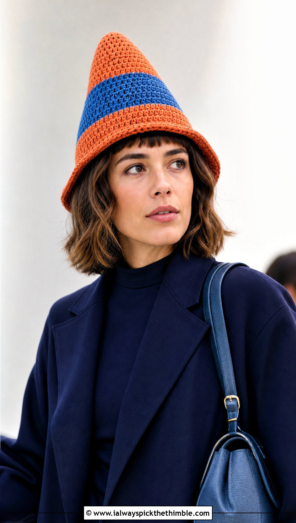 Color Block Traffic Cone Hat With Monochrome Outfit - 20 crochet traffic cone hat outfit ideas