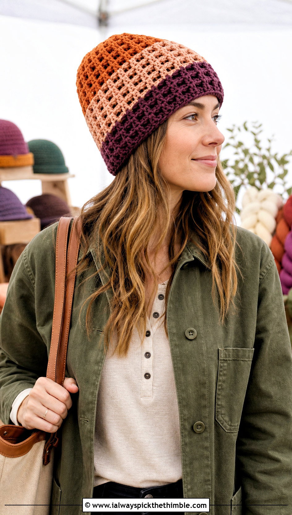 Color Block Waffle Crochet Hat With Chore Jacket - 20 Waffle Crochet Hat outfit ideas