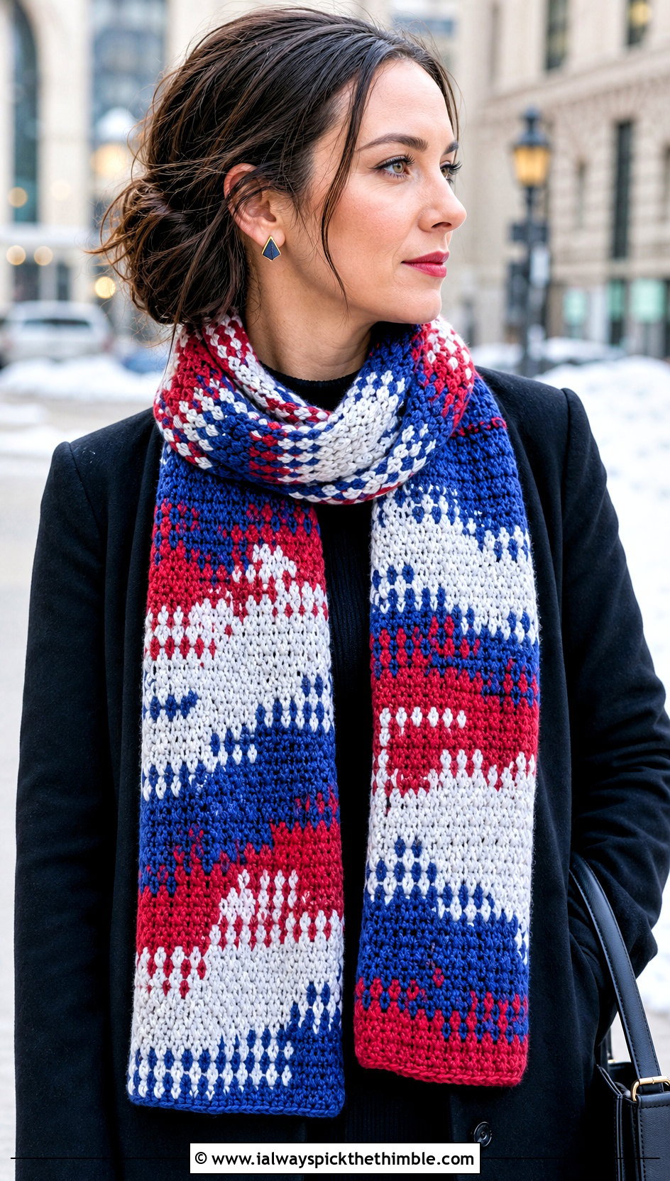 Color Pooled Variegated Crochet Scarf With Column Coat - 20 Variegated Yarn Crochet Scarf outfit ideas