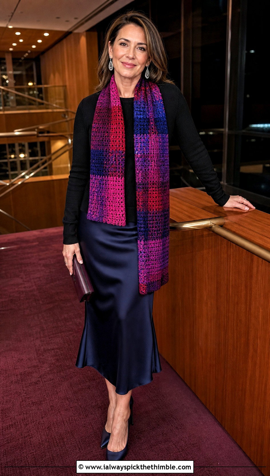 Color Pooling Crochet Scarf With Slip Skirt - 20 multi colored crochet scarf outfit ideas