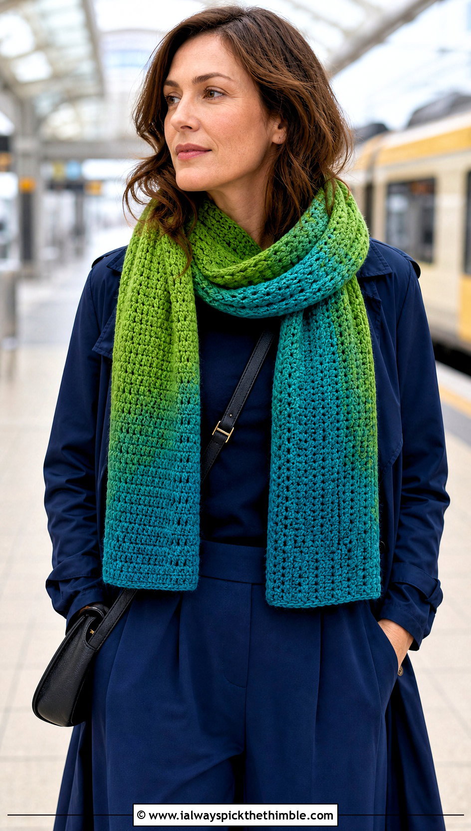 Color Shift Crochet Scarf With Monochrome Outfit - 20 wanderlust crochet scarf outfit ideas