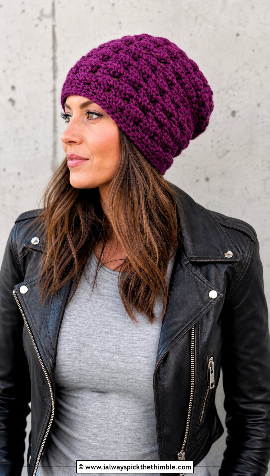 Colorado Crochet Slouchy Beanie With Leather Jacket - 15 Colorado Crochet Hat outfit ideas