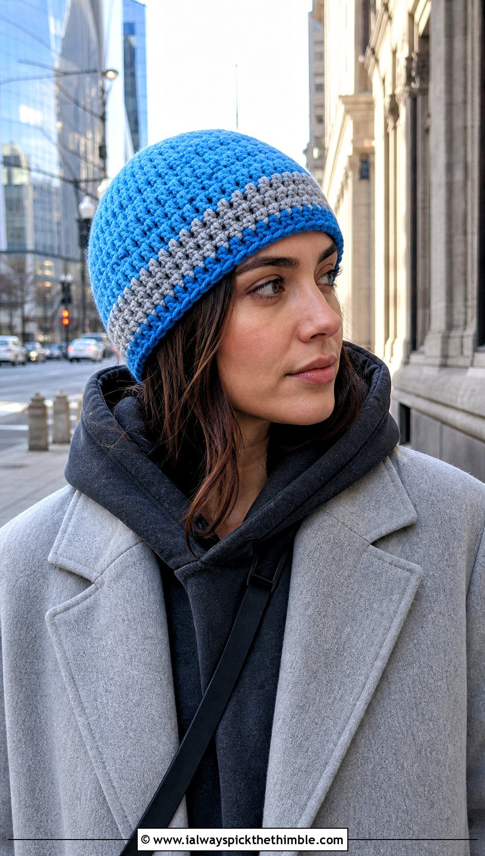 Colorblock Crocheted Stocking Cap With Hoodie And Overcoat - 15 Crocheted Stocking Cap outfit ideas