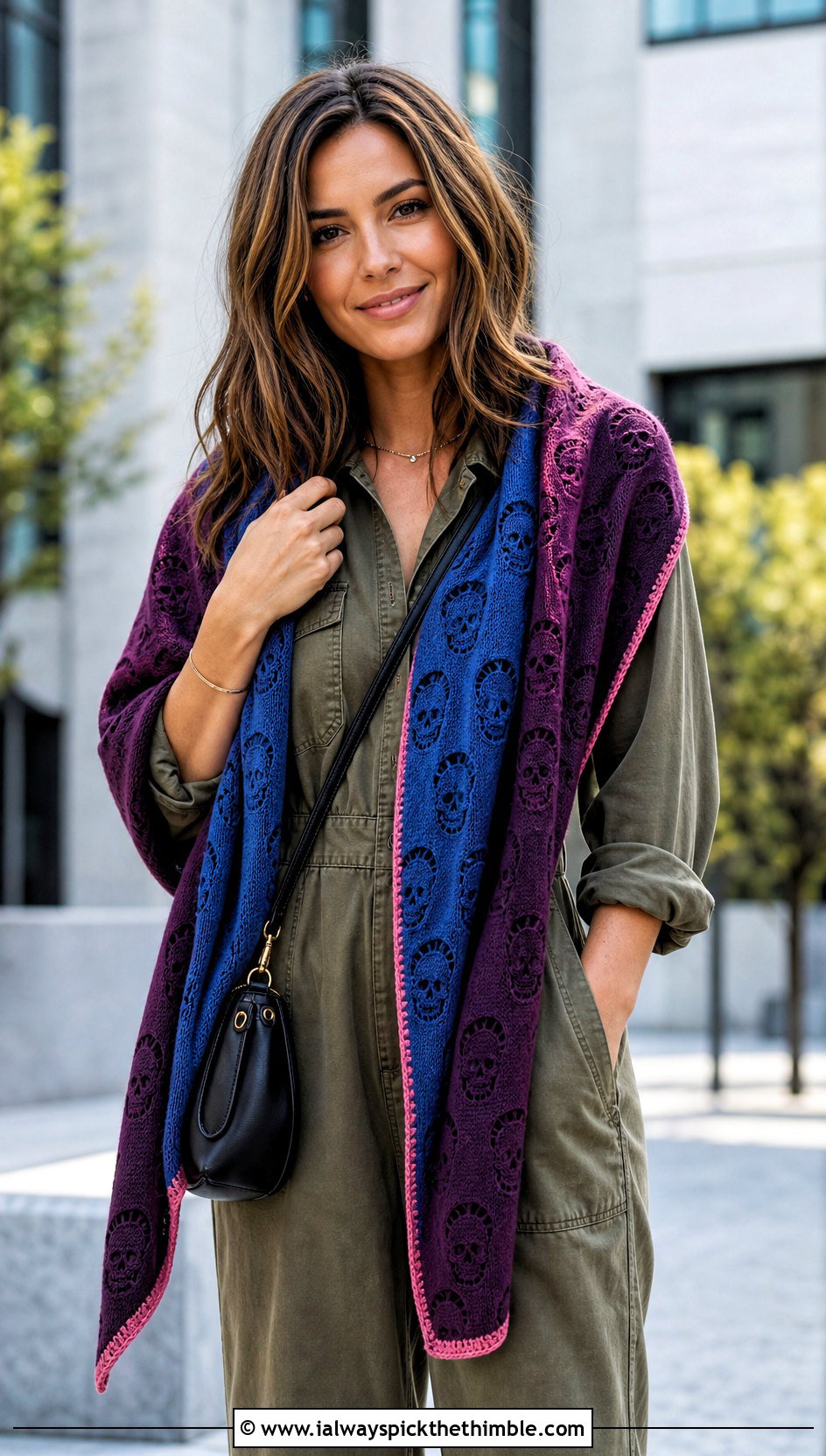 Colorblock Lost Souls Shawl With Utility Jumpsuit - 25 crochet lost souls shawl outfit ideas