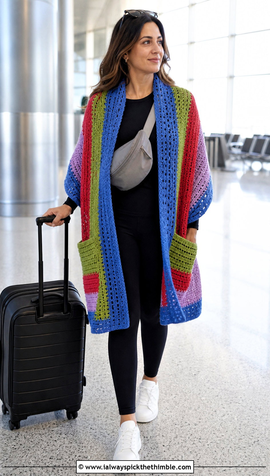 Colorful Striped Pocket Crochet Wrap With Leggings - 15 Colorful Striped Crochet Wrap outfit ideas