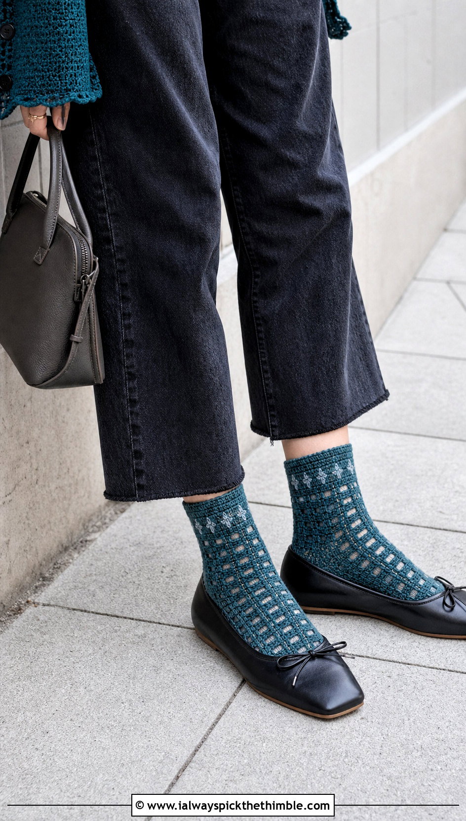 Colorwork Crochet Ankle Socks With Ballet Flats - 20 Quick Crochet Socks outfit ideas