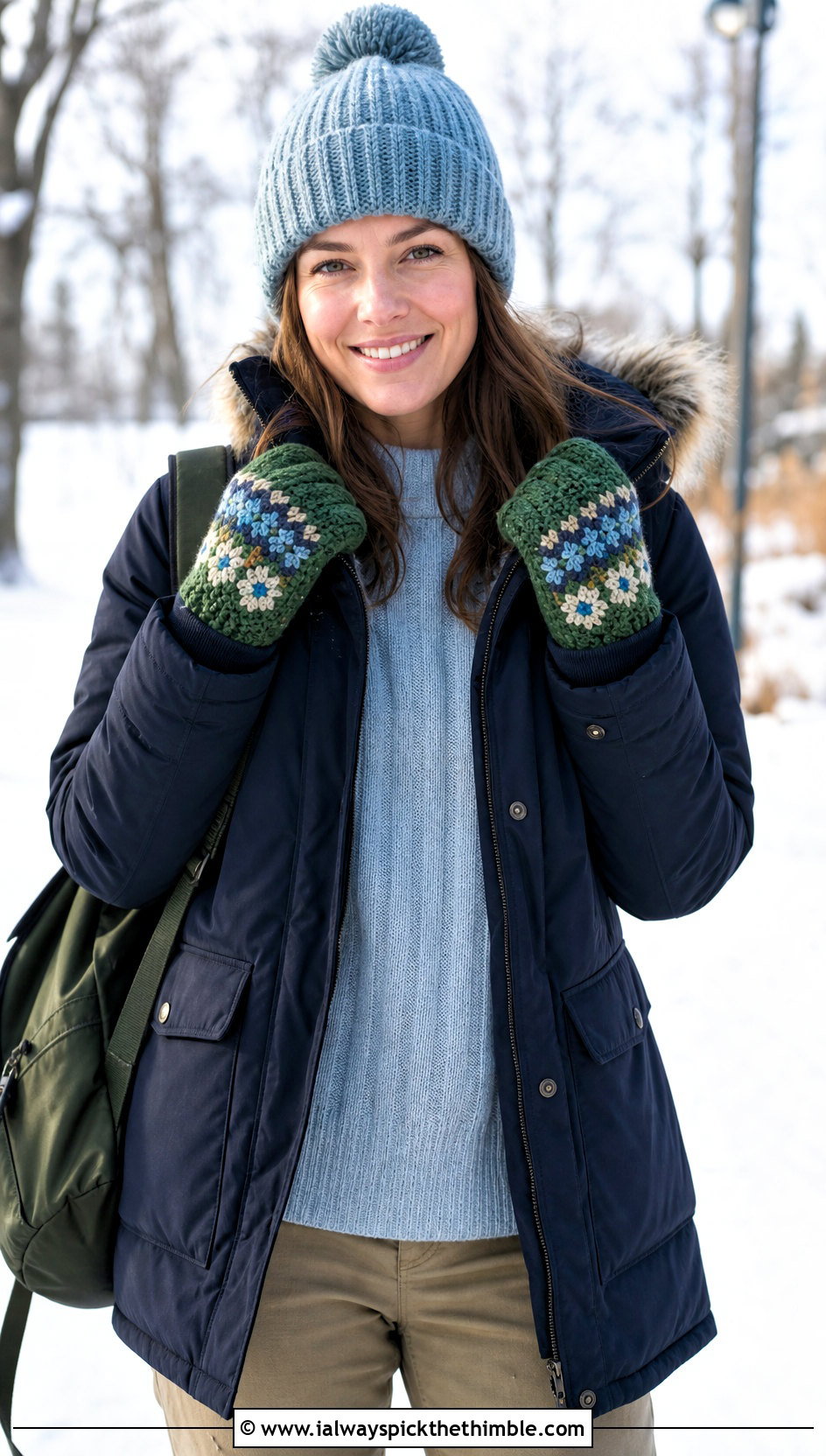Colorwork Crochet Mittens With Parka - 25 easy crochet mittens outfit ideas