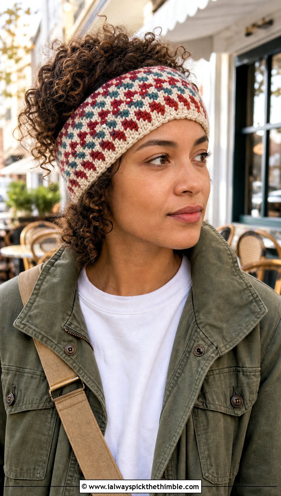Colorwork Tunisian Crochet Earwarmer With Utility Jacket - 15 Tunisian Crochet Earwarmer outfit ideas