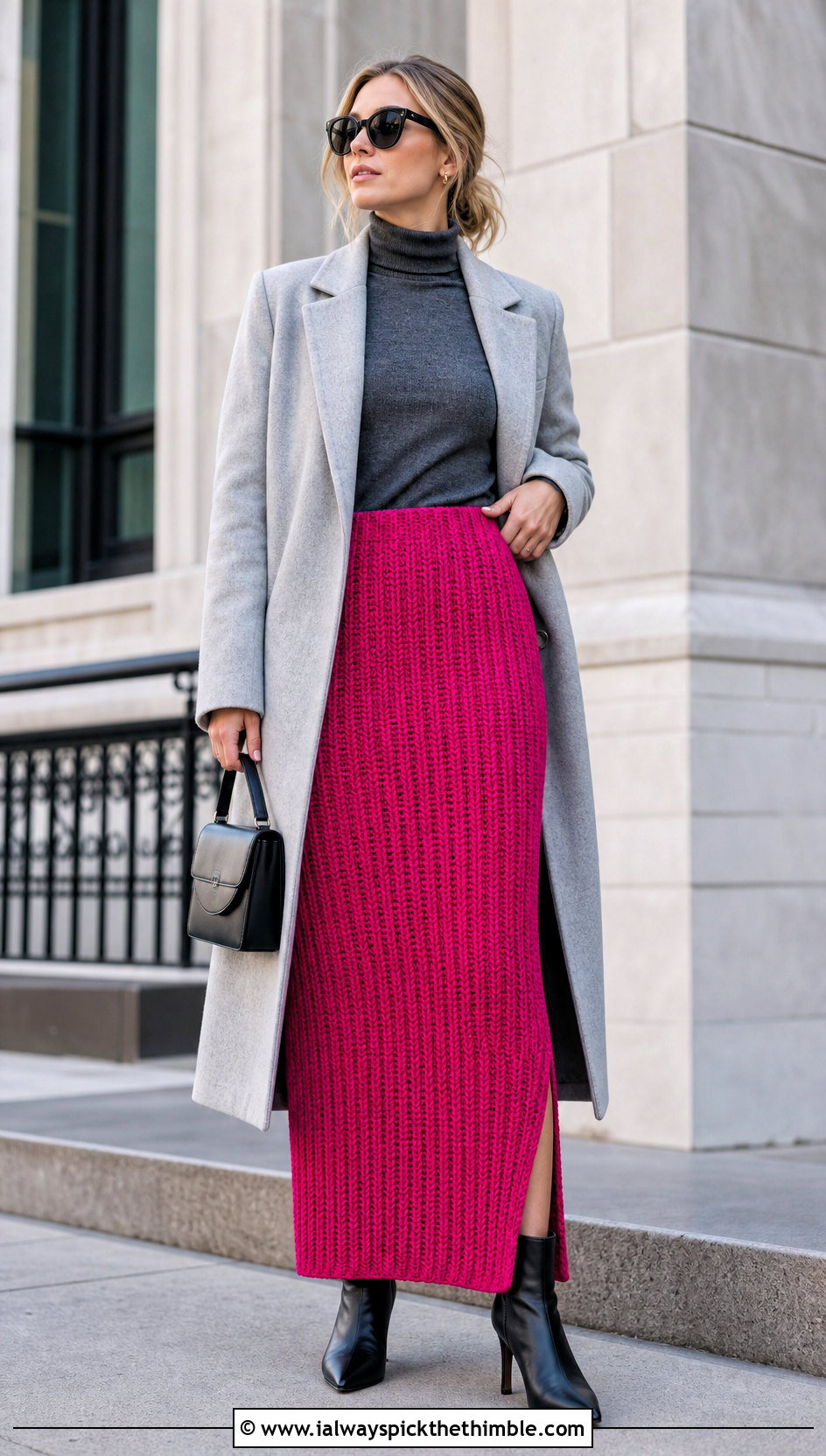 Column Crochet Maxi Skirt With Mock Neck Top - 25 long crochet skirt outfit ideas