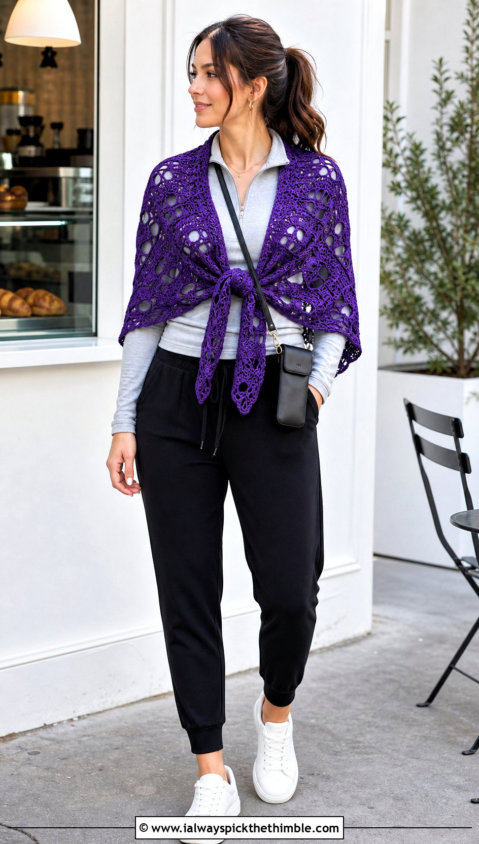 Compact Lost Souls Shawlette With Joggers - 15 Lost Soul Crochet Shawl outfit ideas