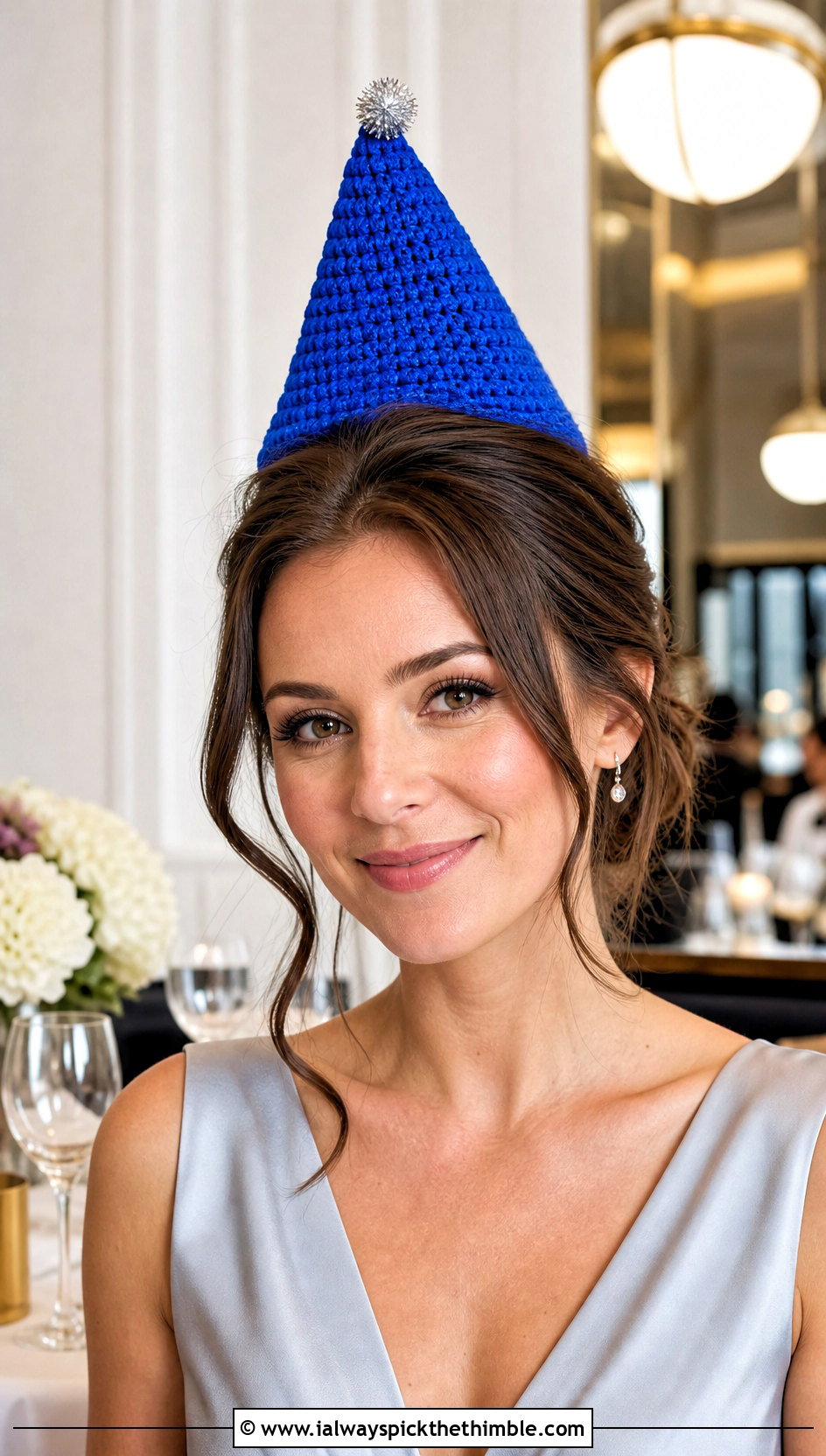 Cone Crochet Birthday Hat With Satin Midi Dress - 20 Birthday Crochet Hat outfit ideas