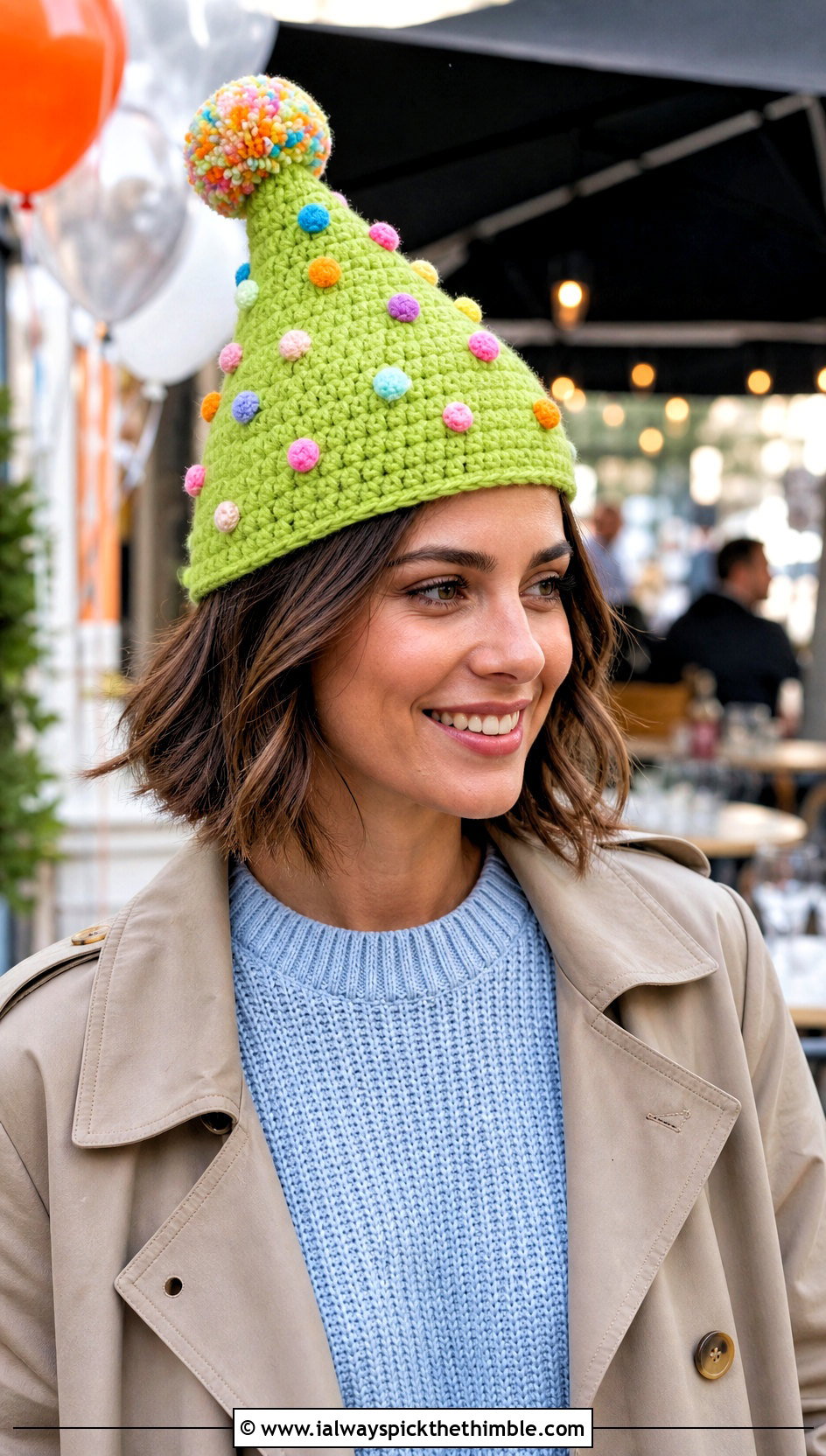 Confetti Bobble Crochet Birthday Hat With Trench Coat - 20 crochet birthday hat outfit ideas