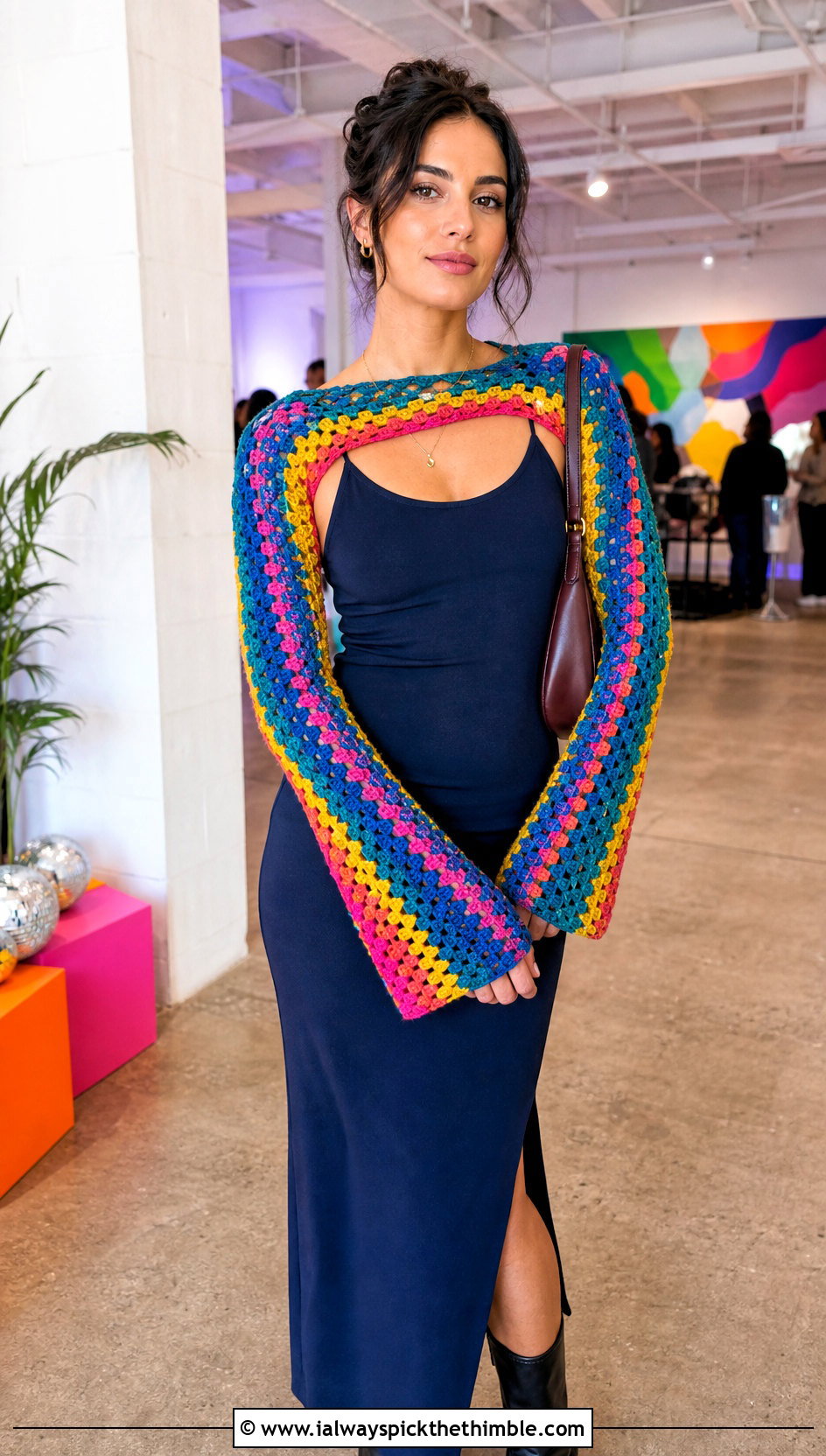 Connected Crochet Sleeve Warmers With Tank Dress - 20 Crochet Arm Warmers Aesthetic outfit ideas