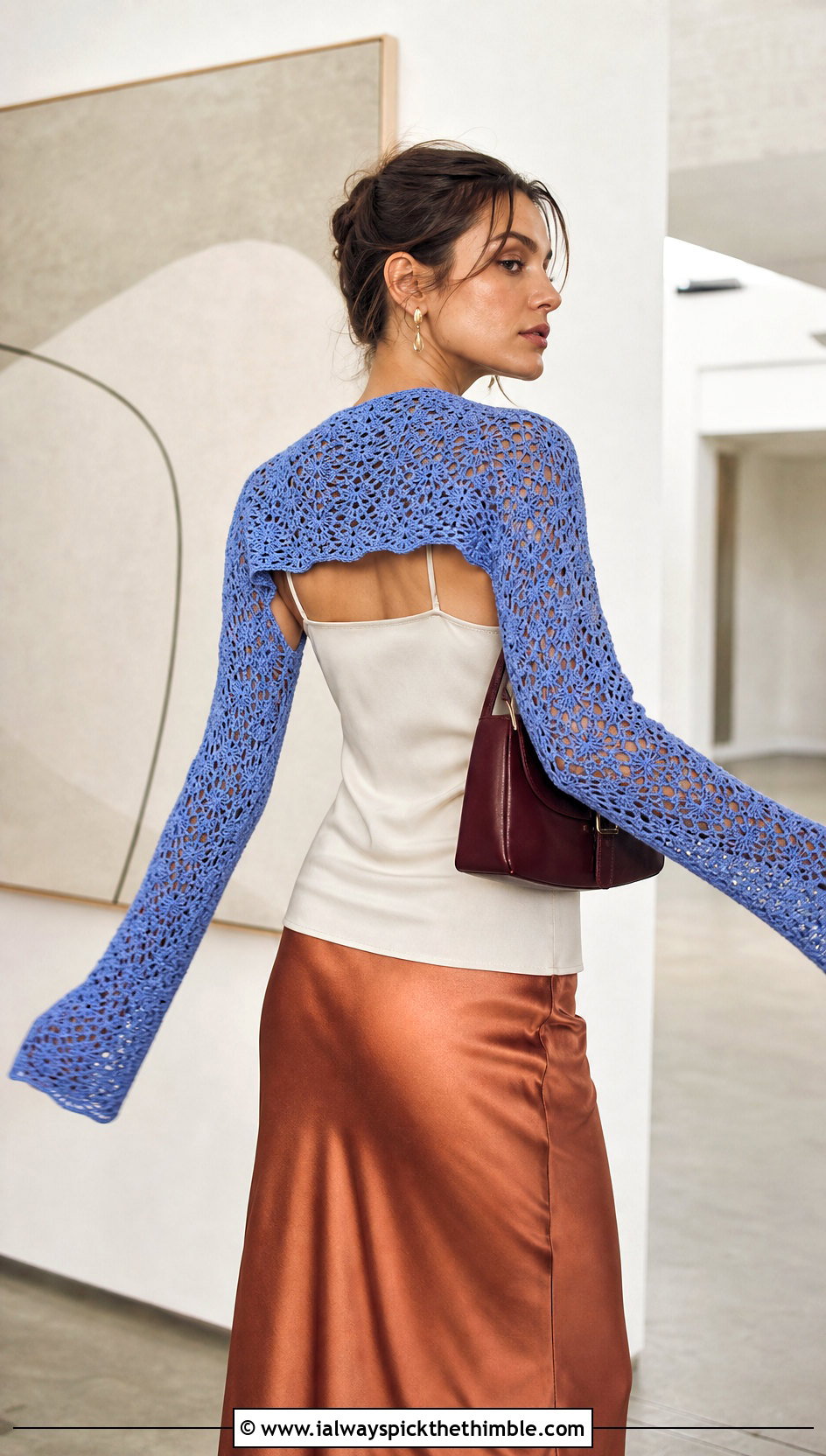 Connected Sleeve Crochet Arm Warmers With Bias Cut Skirt - 15 crochet arm warmers vintage-styled outfit ideas