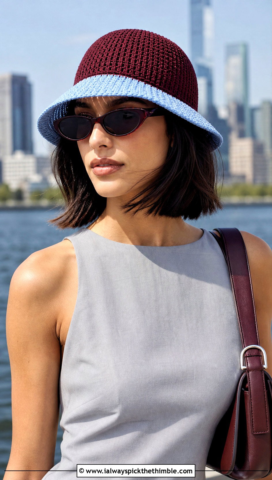 Contrast Brim Crochet Fisherman Hat With Column Dress - 25 crochet fisherman hat outfit ideas