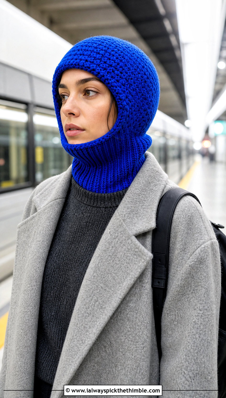 Convertible Balaclava Crochet Beanie With Long Coat And Sneakers - 15 Easy Crochet Projects Beanie outfit ideas