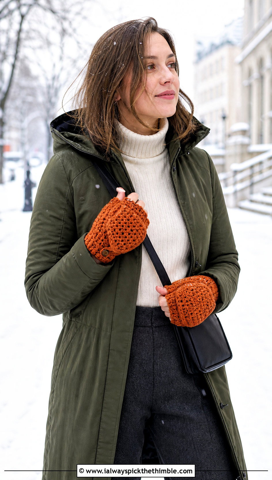 Convertible Chunky Yarn Crochet Fingerless Mitts With Parka - 20 chunky yarn crochet fingerless gloves outfit ideas