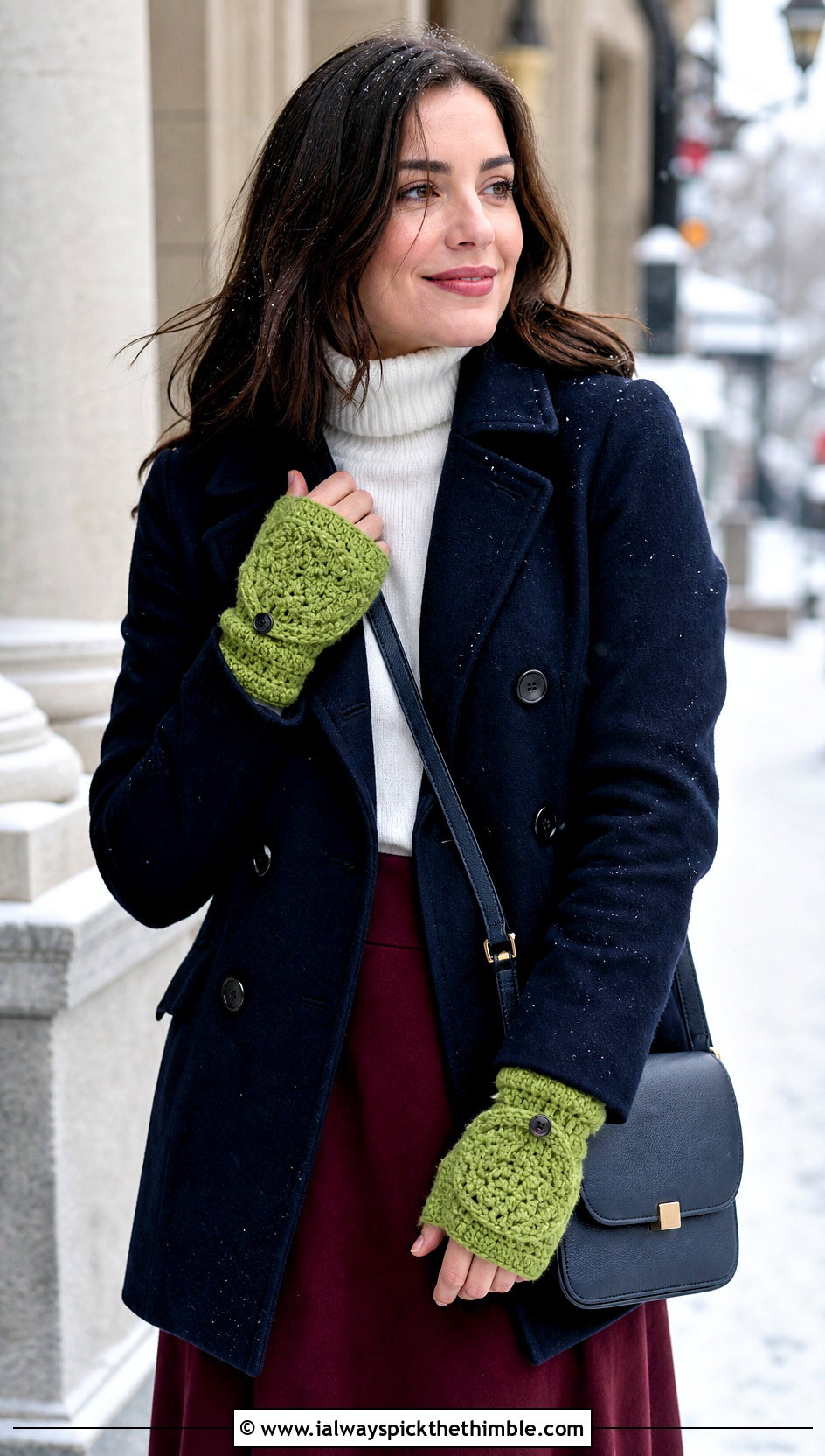 Convertible Crochet Fingerless Mitts With Peacoat - 20 crochet half gloves fingerless mitts outfit ideas