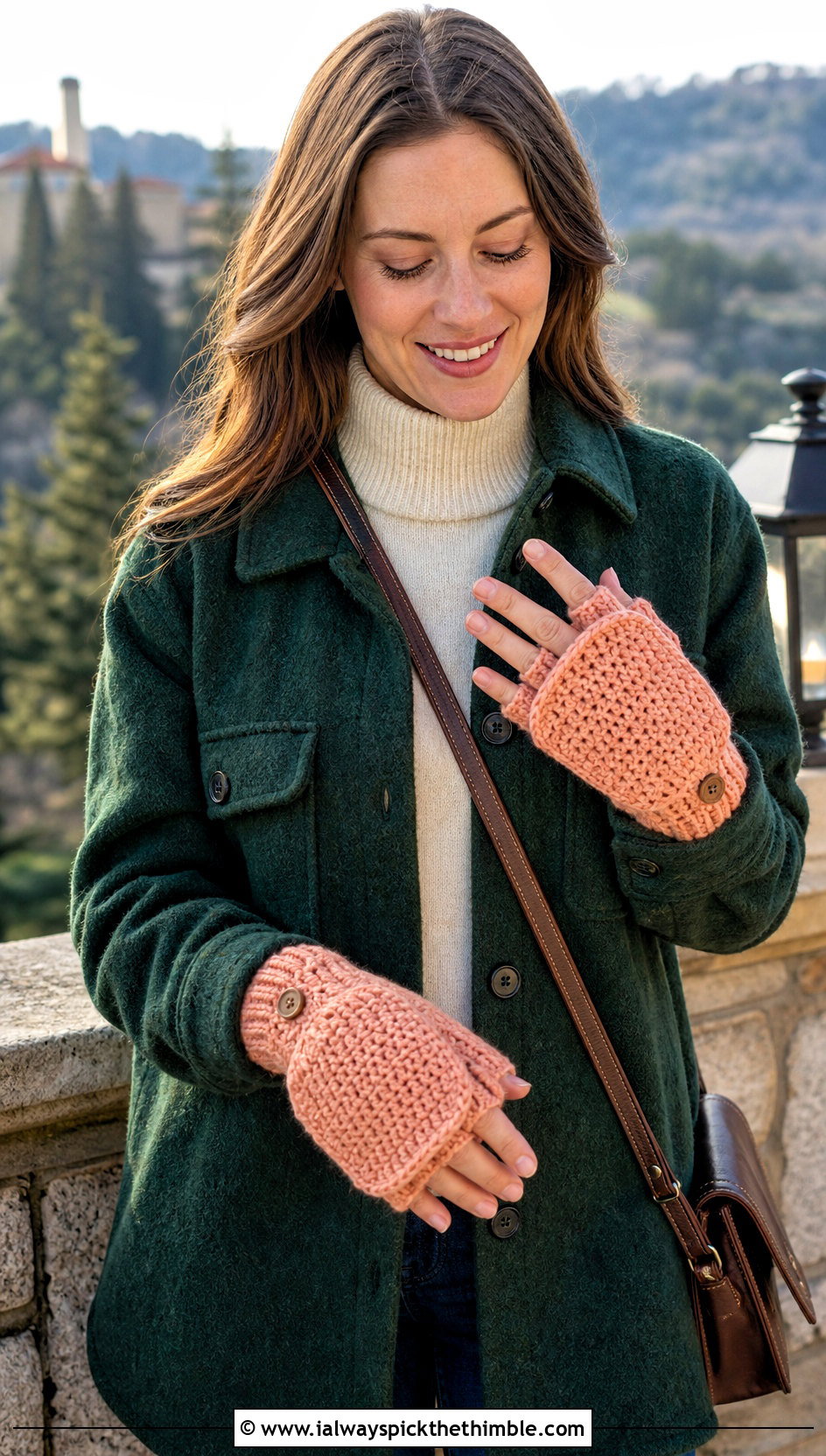 Convertible Crochet Mitten Gloves With Shacket - 20 crochet glove outfit ideas