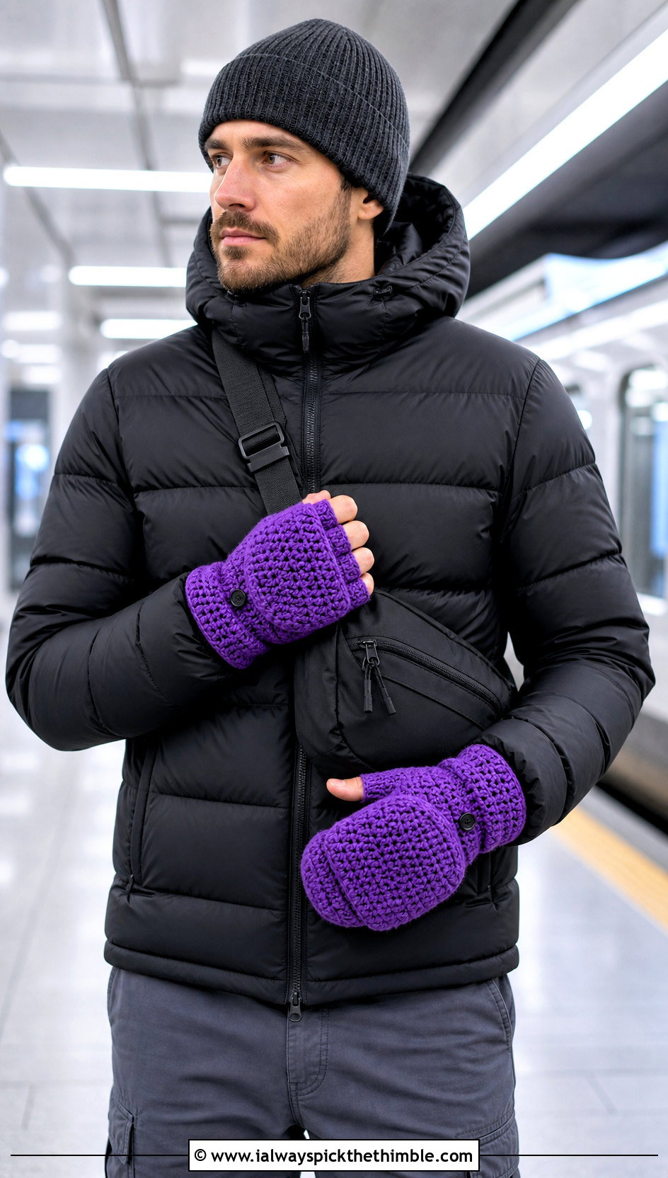 Convertible Crochet Mitten Gloves With Technical Puffer - 25 crochet gloves for men outfit ideas