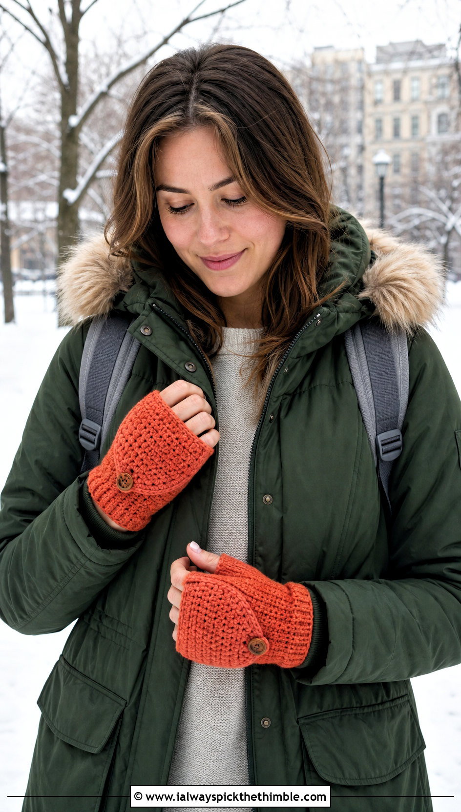 Convertible Crochet Mitten Hand Warmers With Parka - 25 crochet hand warmers outfit ideas