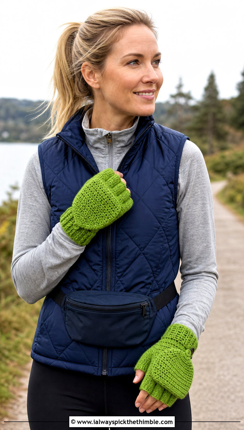 Convertible Crochet Mittens With Athleisure Outfit - 20 women crochet mittens outfit ideas