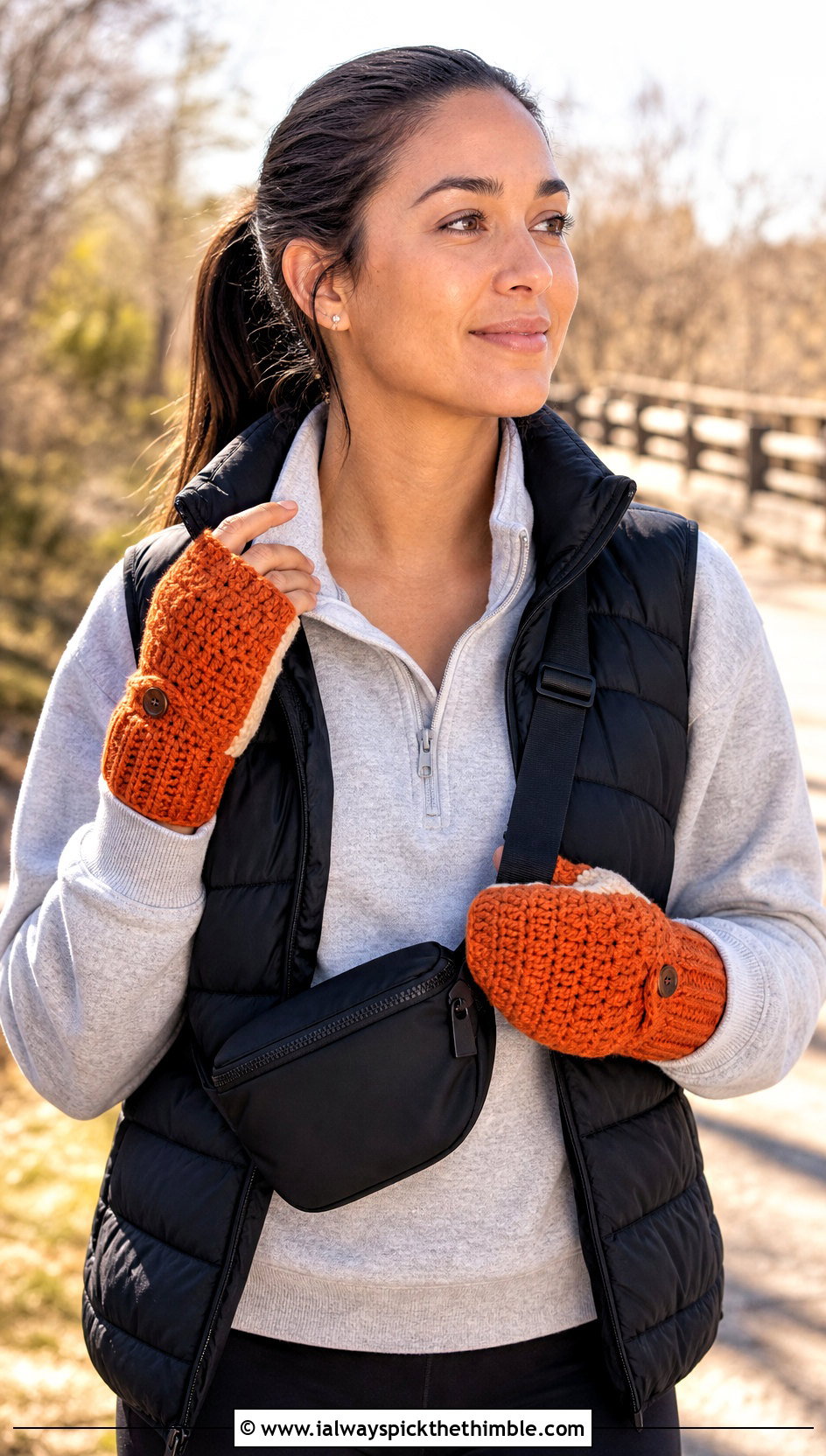 Convertible Crochet Mittens With Athleisure Set - 15 Crochet Mittens With Fleece Lining outfit ideas