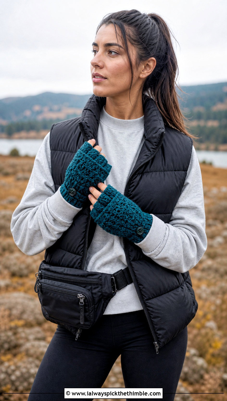 Convertible Crochet Mittens With Puffer Vest - 20 cute crochet mittens outfit ideas